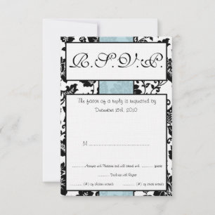 Schwarz/Blau-BlumenDamast-Hochzeitkarte RSVP Einladung
