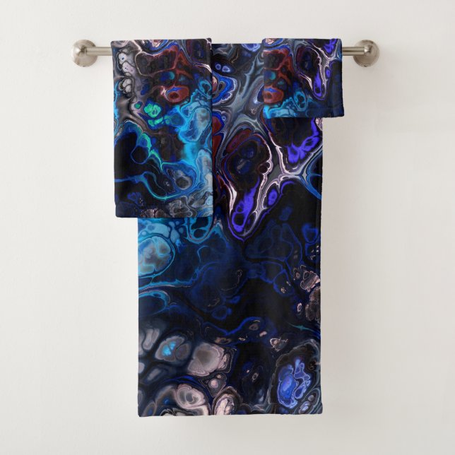 Schwarz, Blau, bordeauxfarbene gefärbte Krawatte Badhandtuch Set (Insitu)