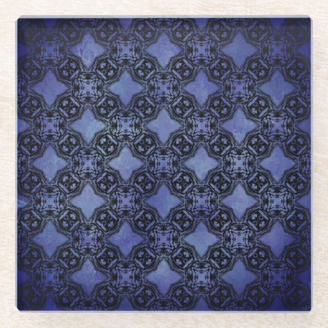 Schwarz & Blau Diamantketten Pattern Untersetzer (Vorderseite)