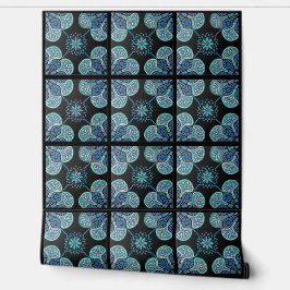 Schwarz-Blau-Fliesenmuster Vinyl Tapete