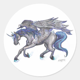 Schwarz-Blau-Flügel-Einhorn Runder Aufkleber