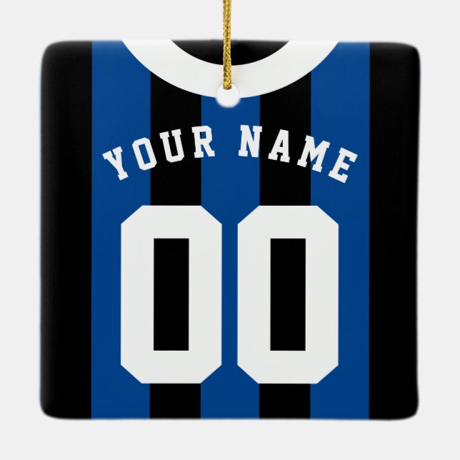 Schwarz & blau gestreifte SportJersey-Vorlage Keramikornament (Rückseite)