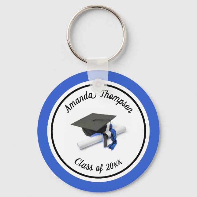 Schwarz-Blau-Graduierungskappe und Tassel Schlüsselanhänger (Vorderseite)