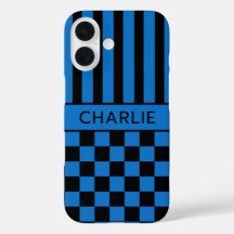 Schwarz-blau kariert gestreift Personalisiert