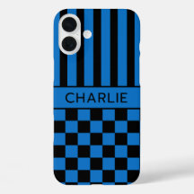 Schwarz-blau kariert gestreift personalisiert
