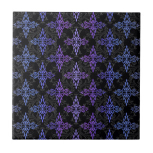 Schwarz-Blau-Lila-Doppel-Damaskus Fliese