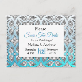 Schwarz-Blau-Mandala-Hochzeit Das Datum speichern Ankündigungspostkarte