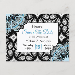 Schwarz-Blau-Mandala-Hochzeit Das Datum speichern Ankündigungspostkarte