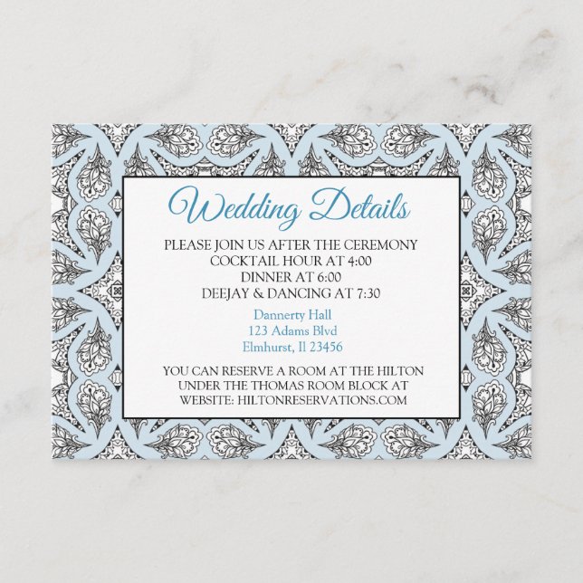 Schwarz-Blau-Mandala-Hochzeitskarte Begleitkarte (Vorderseite)