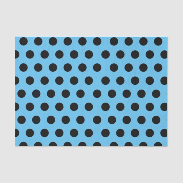 Schwarz-Blau-Medium Polka Dot Tissue Paper Seidenpapier (Vorderseite)