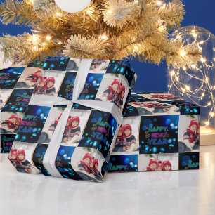 Schwarz & Blau Midnight Sparkle Neon Glow Neujahr  Geschenkpapier