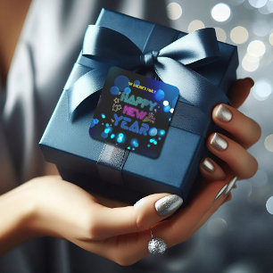 Schwarz & Blau Midnight Sparkle Neon Glow Neujahr Quadratischer Aufkleber