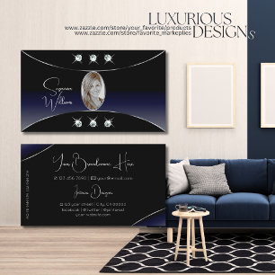 Schwarz Blau mit Silberdekor Diamanten und Foto Visitenkarte