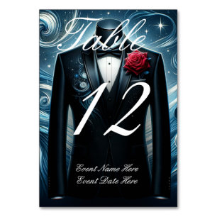 Schwarz-Blau-Moderne Tuxedo-Tischnummer Tischnummer