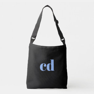 Schwarz-Blau-Monogramm-Initialen elegant, modern Tragetaschen Mit Langen Trägern