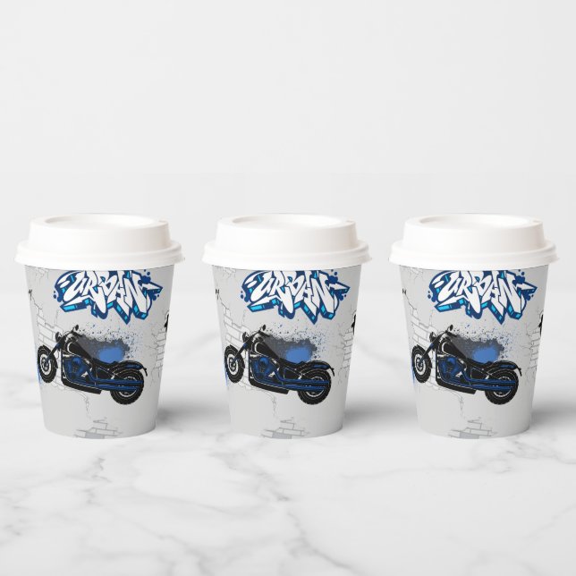 Schwarz-Blau-Motorrad grau Pappbecher (Multi)