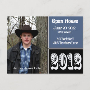 Schwarz-Blau-Open House-Postkarte Einladungspostkarte