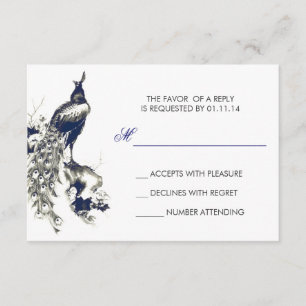 Schwarz-Blau Pfau zeichnend Hochzeitskarten RSVP Karte