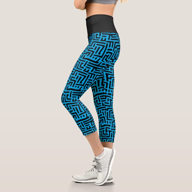 Schwarz-Blau-Pop Kunstgeflecht Capri Leggings (Links)