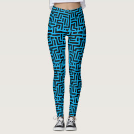Schwarz-Blau-Pop Kunstgeflecht Leggings
