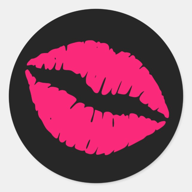 Schwarz-Blau-Rosa-Lipstick-Druck Runder Aufkleber (Vorderseite)