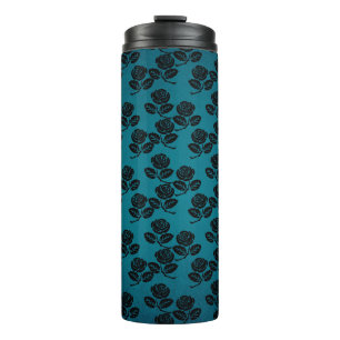 Schwarz-Blau-Rose-Muster Thermosbecher