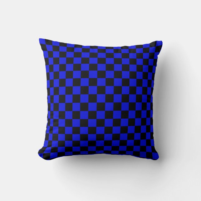 Schwarz-Blau-Schachmuster-Kissen Kissen (Vorderseite)