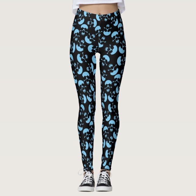 Schwarz-Blau-Schädelmuster Leggings (Vorderseite)