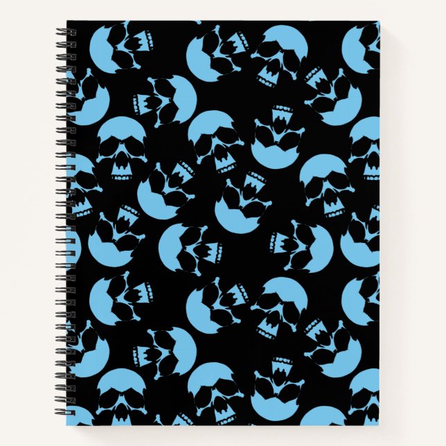 Schwarz-Blau-Schädelmuster Notizbuch (Vorderseite)