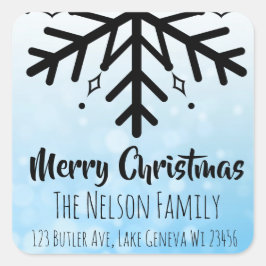 Schwarz-Blau-Schneeflocken Personalisierte Weihnac Quadratischer Aufkleber