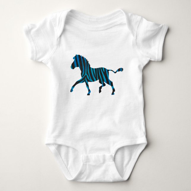 Schwarz-Blau-Silhouette Zebra Baby Strampler (Vorderseite)