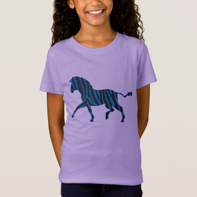 Schwarz-Blau-Silhouette Zebra T-Shirt (Vorderseite)