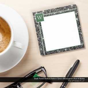 Schwarz-Blau-Sketch-Muster Schwarz-Grün-Monogramm Post-it Klebezettel