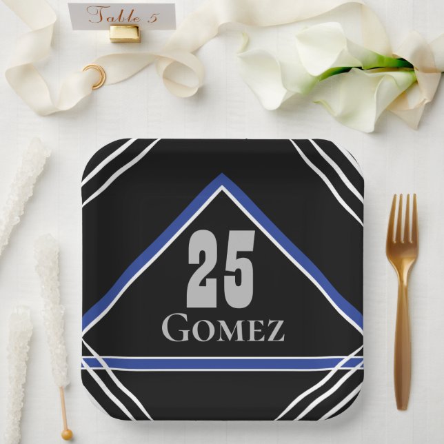 Schwarz & Blau Sport Thema Papierplatte Pappteller (Hochzeit)