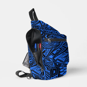 Schwarz-Blau-Stämme Abstrakt Crossbody Bag