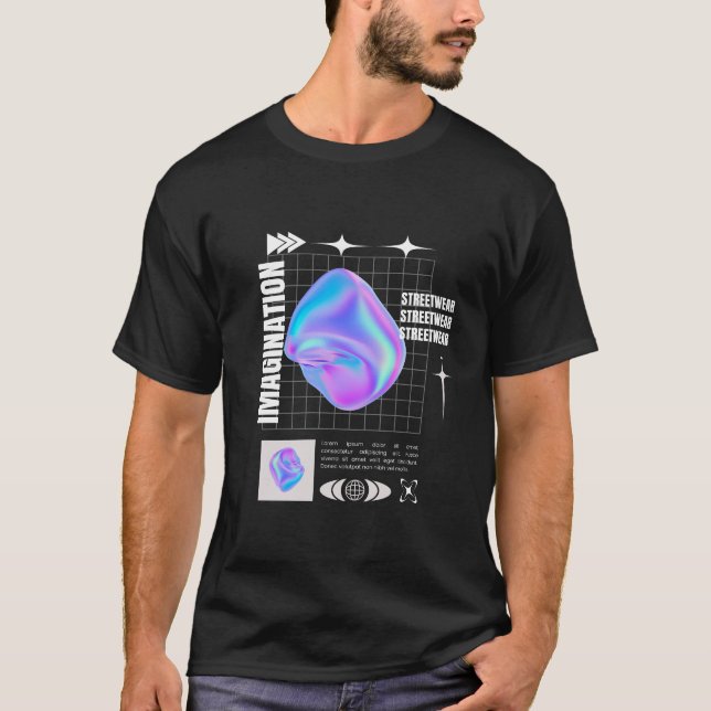 Schwarz-Blau-Streetwear T-Shirt (Vorderseite)