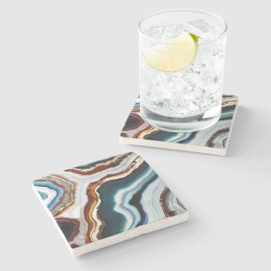Schwarz Blau Terrakotta Weiß Gold Achat Geode Steinuntersetzer