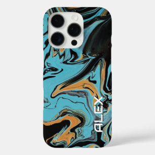 Schwarz, Blau und Orange Paint Swirl iPhone 16 Pro Hülle