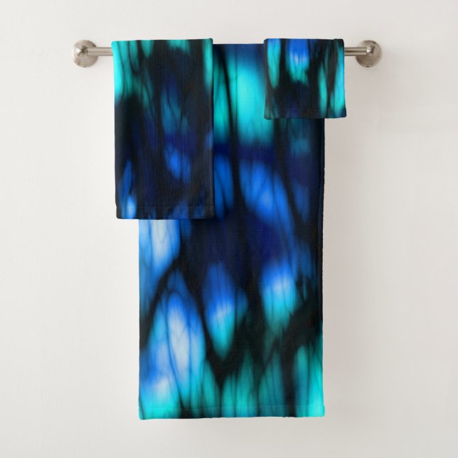 Schwarz Blau und Türkis abstrakt Badhandtuch Set (Insitu)