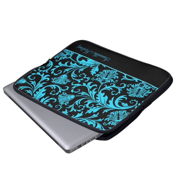 Schwarz-Blau-Vintage Blütenmasken Laptopschutzhülle (Vorne Knopf)