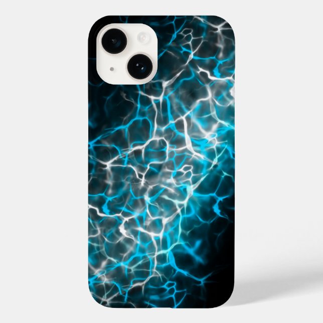 Schwarz, blau-weiß Blitzwasser Reflektion Case-Mate iPhone 14 Hülle (Rückseite)