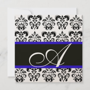SCHWARZ , BLAU & WEIß  CHAMPAGNER DAMAST MONOGRAMM EINLADUNG
