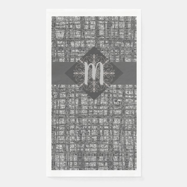 Schwarz Blau X's and O's Pattern Gray Karo Monogra Serviette (Vorderseite)