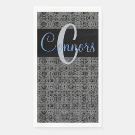 Schwarz Blau X's and O's Pattern Gray Monogram Serviette