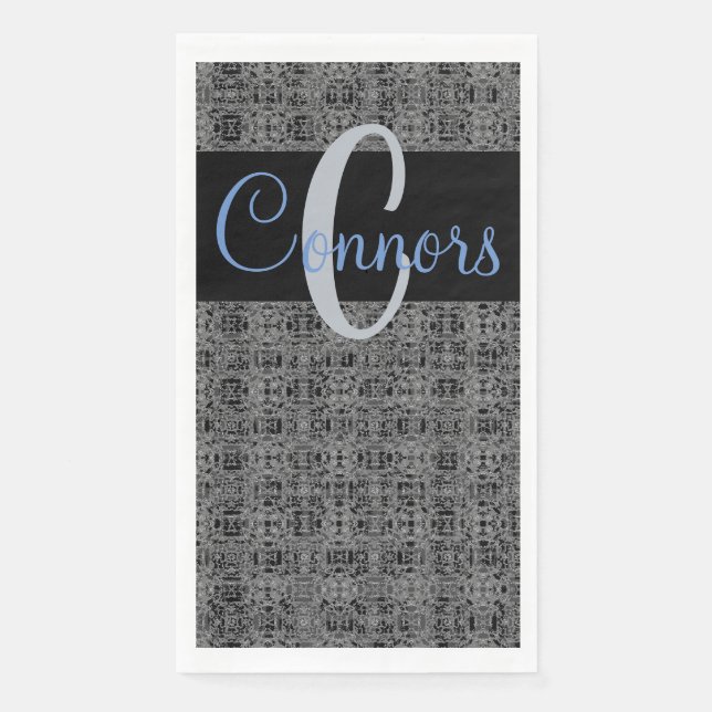 Schwarz Blau X's and O's Pattern Gray Monogram Serviette (Vorderseite)