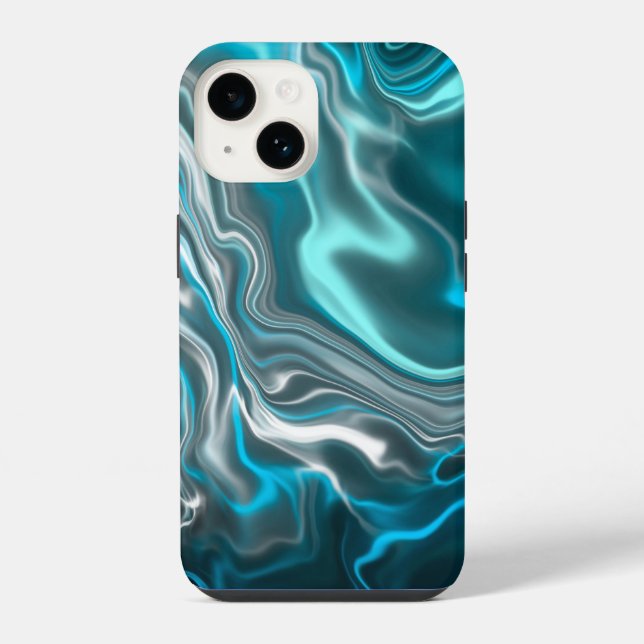 Schwarz-blaue Marmorflüssigkeit Kunst iPhone 14 Hülle (Rückseite)