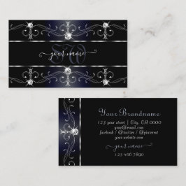 Schwarz-blaue Verzierte Grenzen Diamanten Monogram Visitenkarte