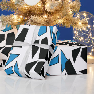 Schwarz Blaues Bleiglasmuster Geschenkpapier