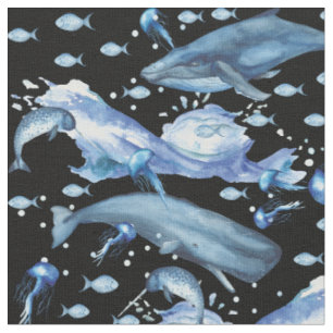 Schwarz  Blaues Meerwasser - Meeresschutzmuster Stoff