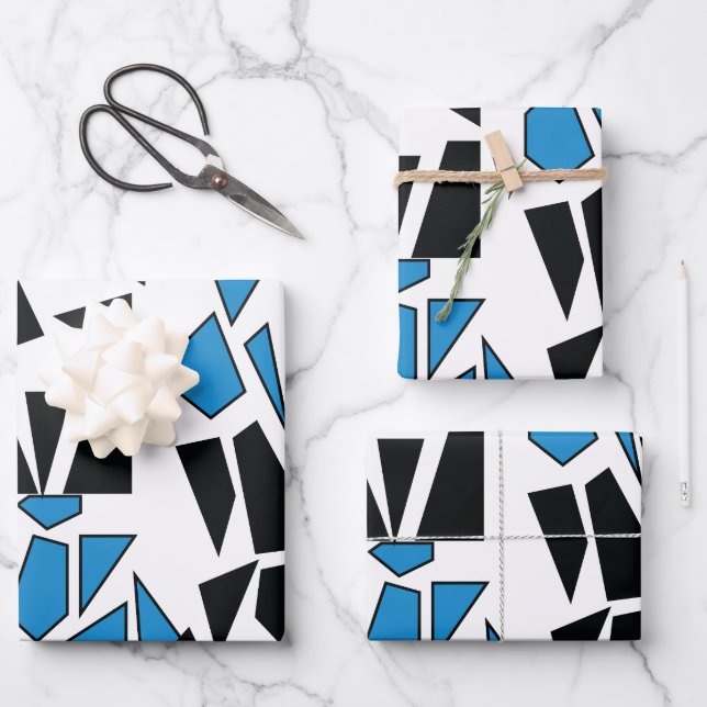 Schwarz Blaues Verbundglas-Muster Geschenkpapier Set (Vorderseite)